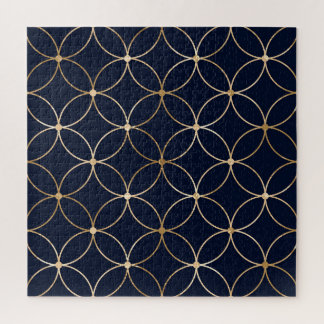 Quebra-cabeça Vintage Geométrico: Abstrato Azul Dourado