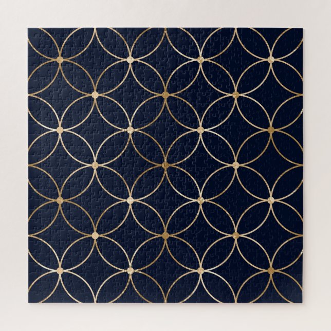 Quebra-cabeça Vintage Geométrico: Abstrato Azul Dourado (Vertical)