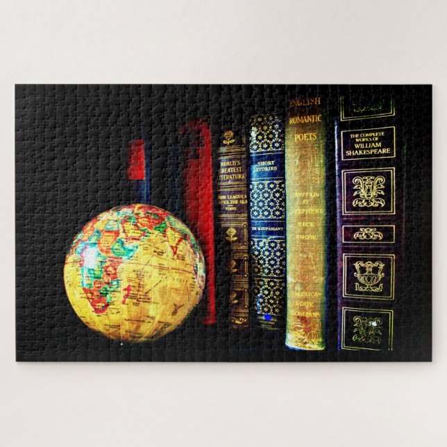 Quebra-cabeça Vintage Globe e Livros (Horizontal)