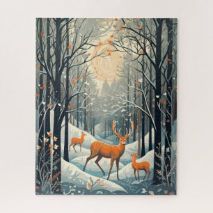 Quebra-cabeça Vintage Gouache Estiletado de inverno veado 16x20