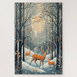 Quebra-cabeça Vintage Gouache Estiletado de inverno veado 20x30