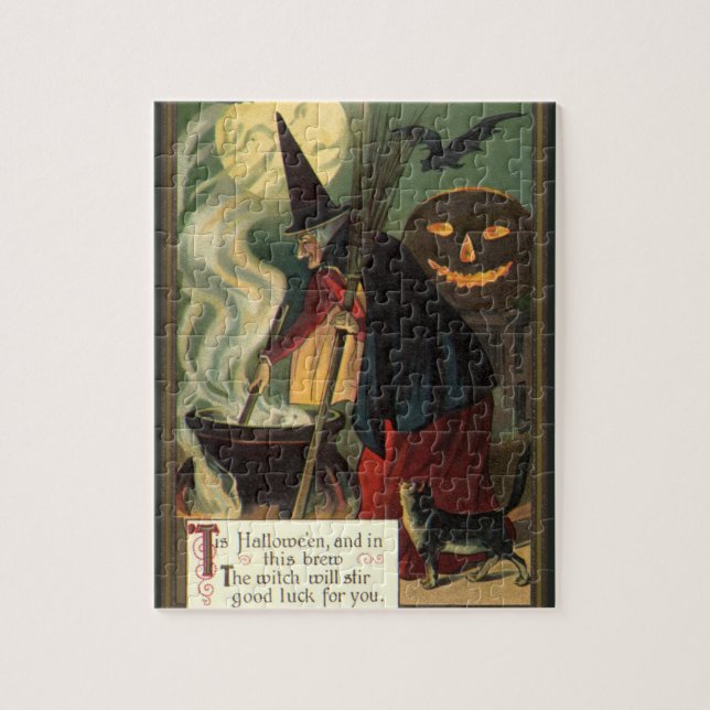 Quebra-cabeça Vintage Halloween Bruxa Stirring Magic Cauldron (Vertical)