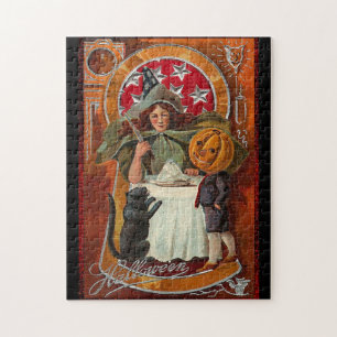 Quebra-cabeça Vintage Halloween Witch Casting Spell com Wand