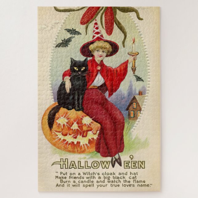 Quebra-cabeça Vintage Halloween Witness e Black Cat (Vertical)
