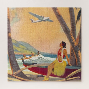 Quebra-cabeça Vintage Hawaii - Viagem - Ilustração Arte