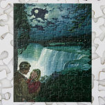 Quebra-cabeça Vintage Honeymoon Love, Newlyweets em Niagara Fall<br><div class="desc">Imagem de romance e amor de ilustração com uma jovem casal casada em sua lua de mel por Niagara Falls. Uma noite romântica perto da cascata sob a lua de uma lua de cheio.</div>