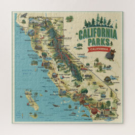Quebra-cabeça Vintage Illustrated California Parks Map Art