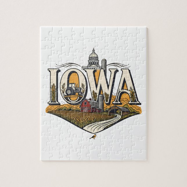 Quebra-cabeça Vintage Iowa Heartland Farm and State (Vertical)