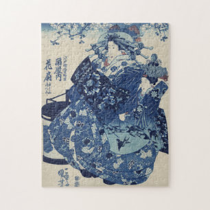 Quebra-cabeça Vintage Japan Geisha em um Rico Blue Kimono