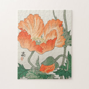 Quebra-cabeça Vintage Japonês Orange Poppy Flower, Ohara Koson