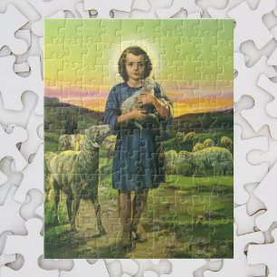 Quebra-cabeça Vintage Jesus Cristo o Pastor com o Baby Lamb
