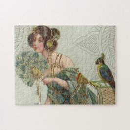 Quebra-cabeça Vintage Lady e Papagaio