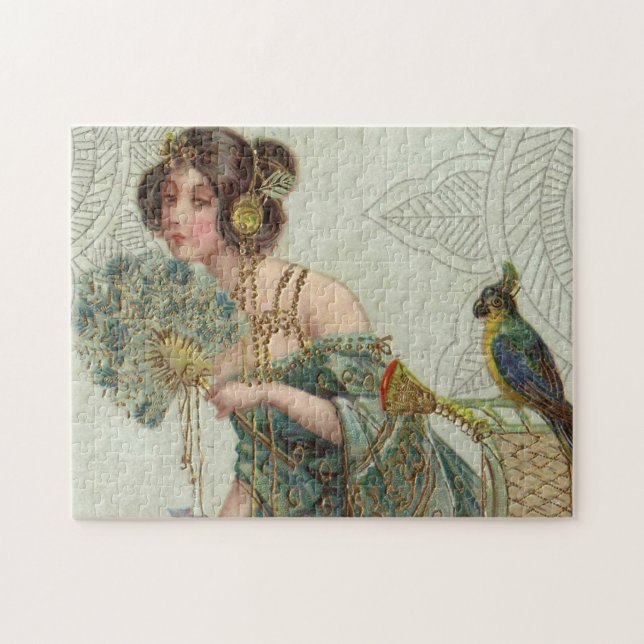 Quebra-cabeça Vintage Lady e Papagaio (Horizontal)