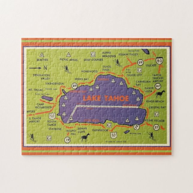 Quebra-cabeça Vintage Lake Tahoe Map  (Horizontal)