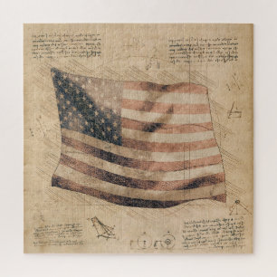 Quebra-cabeça Vintage Leonardo Da Vinci USA Flag Reproduction