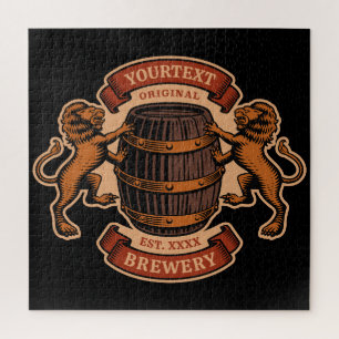 Quebra-cabeça Vintage Lion Oak Barrel Personalized Brewery Beer
