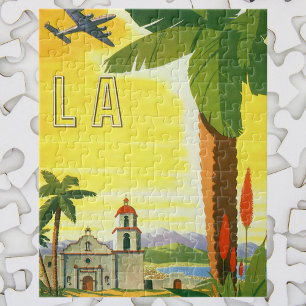 Quebra-cabeça Vintage Los Angeles, Missão da Califórnia com Palm