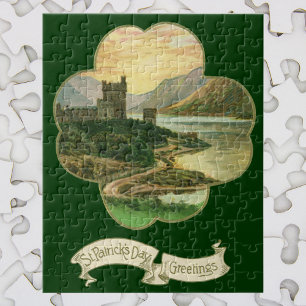 Quebra-cabeça Vintage Lucky Dourada Shamrock com um castelo irla