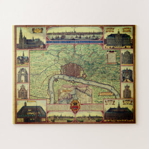 Quebra-cabeça Vintage Map of Antuérpia, Belgium Jigsera Quebra-c