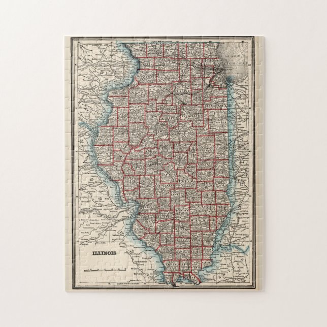 Quebra-cabeça Vintage Map of Illinois (1893) (Vertical)