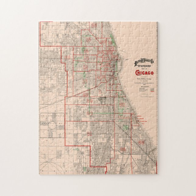 Quebra-cabeça Vintage - Mapa antigo de Chicago - 1893 (Vertical)