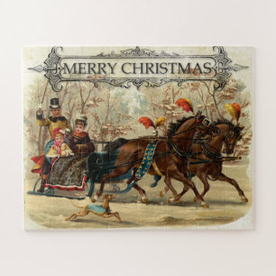 Quebra-cabeça Vintage Merry Christmas Carruagem Ride