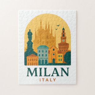 Quebra-cabeça Vintage Milão Itália Viagem Retro Duomo
