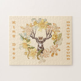 Quebra-cabeça Vintage Modern Deer Russe Flower Wreath