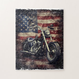 Quebra-cabeça Vintage Motorcycle USA Flag Retro Biker American