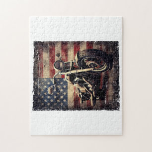 Quebra-cabeça Vintage Motorcycle USA Flag Retro Biker American