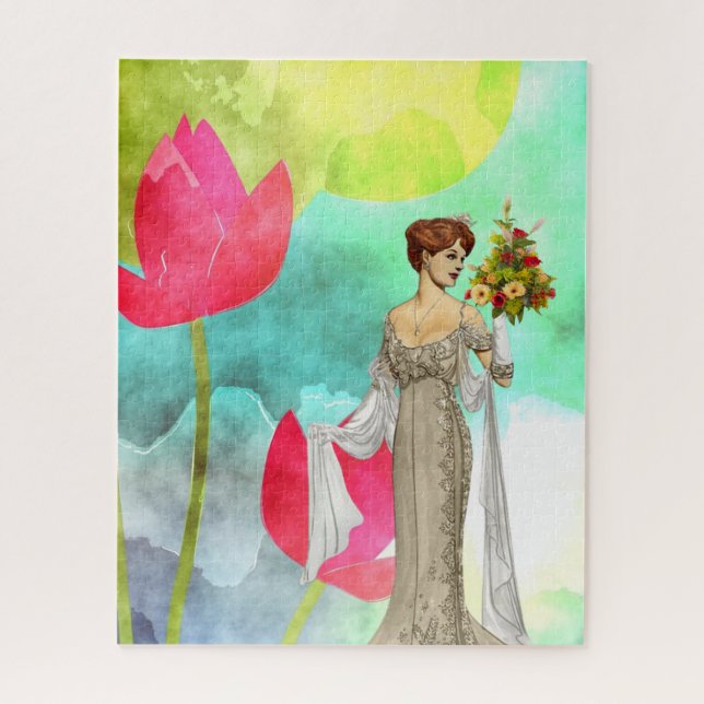 Quebra-cabeça Vintage Mulher Floral (Vertical)