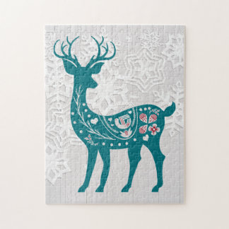 Quebra-cabeça Vintage Nórdico Elk Deer com Flocos de Neve