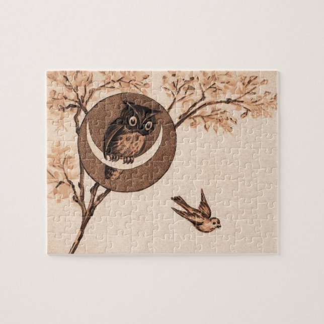 Quebra-cabeça Vintage Owl na Lua (Horizontal)