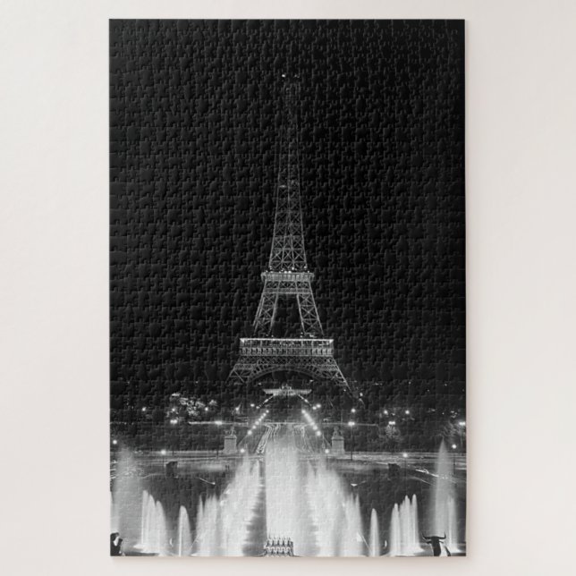 Quebra-cabeça Vintage Paris Fontain Tower Eiffel noite (Vertical)