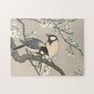 Quebra-cabeça Vintage - Pássaros de Arte Japoneses no ramo de Ce