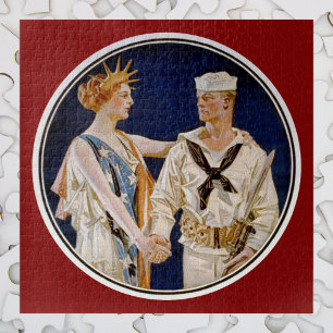 Quebra-cabeça Vintage Patriotismo, Lady Liberty com o Marinho Se