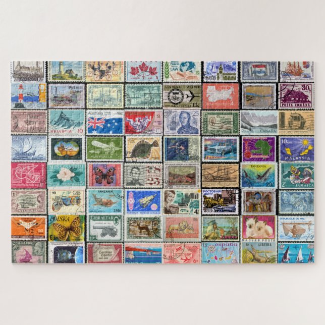 Quebra-cabeça Vintage Postage Stamps Collage Jigsaw Puzzle (Horizontal)