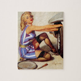 Quebra-cabeça Vintage Retro Car Mechanical Pinup Girl