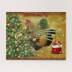 Quebra-cabeça Vintage Rooster Cantando Caróis de Natal