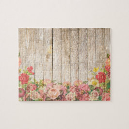 Quebra-cabeça Vintage Rosas Rústicos Românticos Madeira