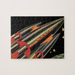 Quebra-cabeça Vintage Science Fiction Roket Ship by Space Stars<br><div class="desc">Ilustração de safra futurista e imagem de ficção científica de planetas. Um clássico design de ficção científica em quadrinhos retrô,  do futuro,  com um viagem e um foguete de transporte viajando pelo espaço através das estrelas e da lua no caminho de volta à Terra.</div>