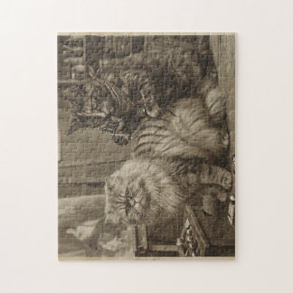 Quebra-cabeça Vintage Sepia Cat Tattoo Artist – Funny Victorian