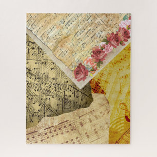 Quebra-cabeça Vintage Sheet Music, Musical Notes and Rosas