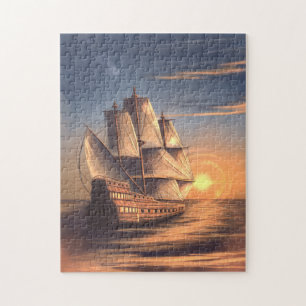 Quebra-cabeça Vintage ship no pôr do sol