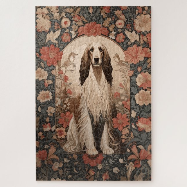 Quebra-cabeça Vintage Sitting Afghan Hound Floral (Vertical)