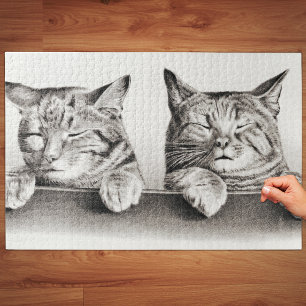 Quebra-cabeça Vintage Sleeping Cats Lithógrafo, 1874