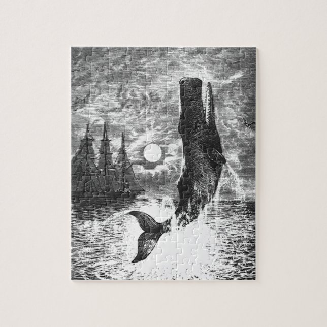 Quebra-cabeça Vintage Sperm Whale Breaking, Animais Marinhos (Vertical)