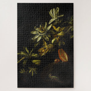 Quebra-cabeça Vintage Still Life com Passionflower em preto