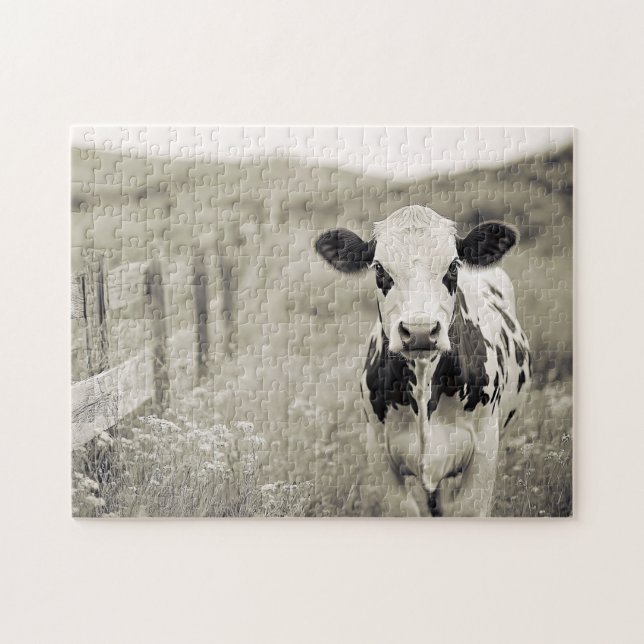Quebra-cabeça Vintage Style Dairy Cow em campo (Horizontal)