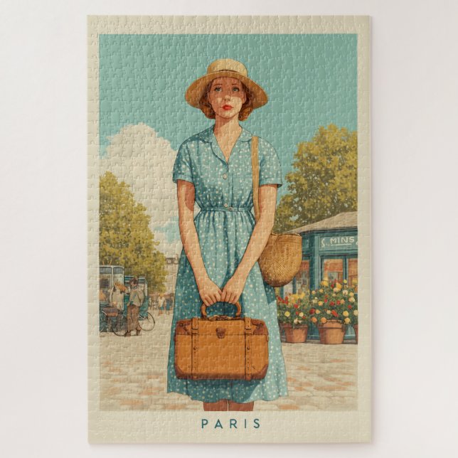 Quebra-cabeça Vintage Summer Stroll em Paris (Vertical)